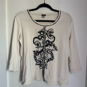 Gerry Weber Cream Long Sleeve Top with Black Design